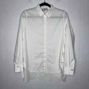 ALGO Switzerland Women’s White Cotton Tunic Blouse Side Button Detail Size 42, L